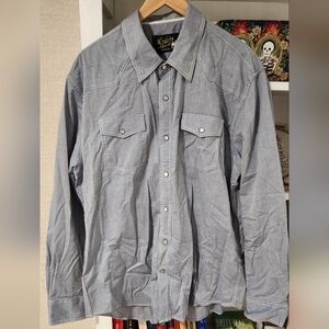 Chambray Western Style Pearl Snap Shirt XL